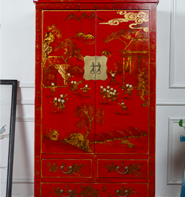 红色乡村图案高柜